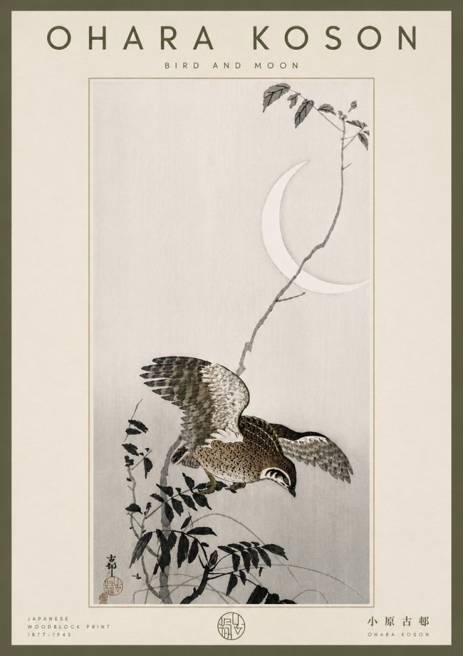Ohara Koson Bird and Moon No6 - Plakát