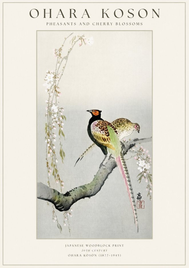 Ohara Koson Pheasants and Cherry Blossoms II No1 - Plakát