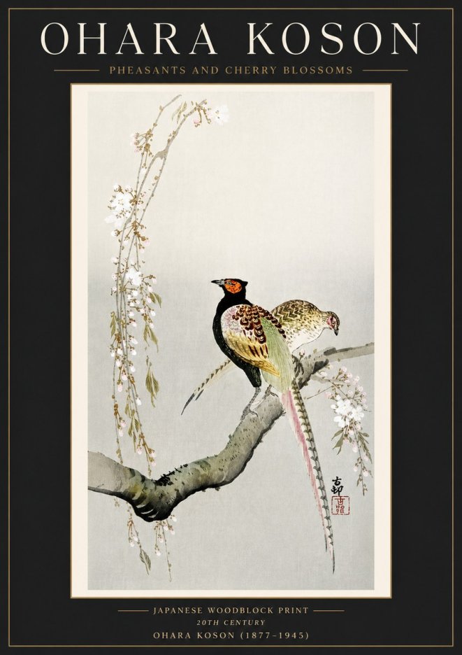 Ohara Koson Pheasants and Cherry Blossoms II No4 - Plakát