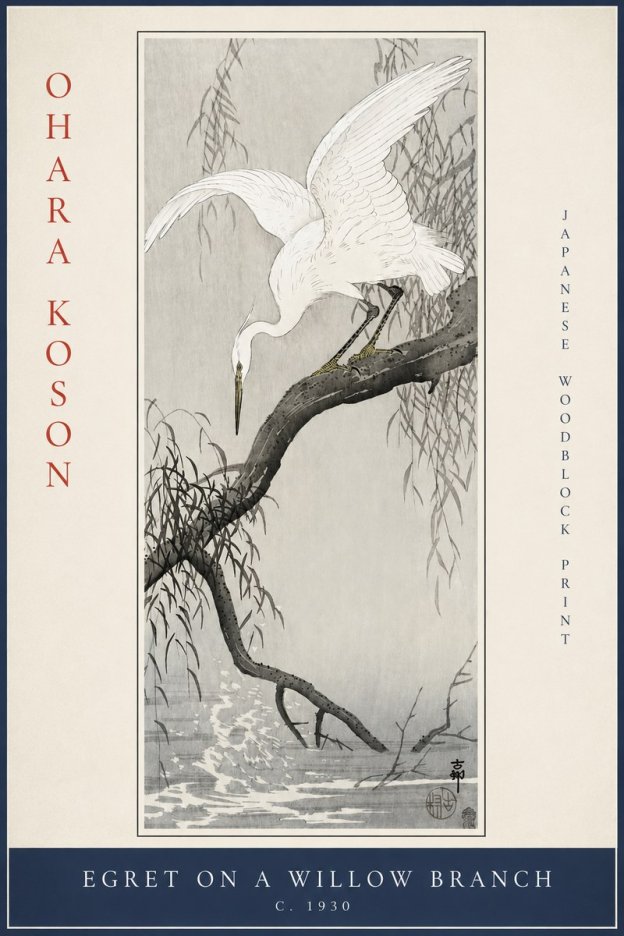 Ohara Koson Egret on a Willow Branch No2 - Plakát