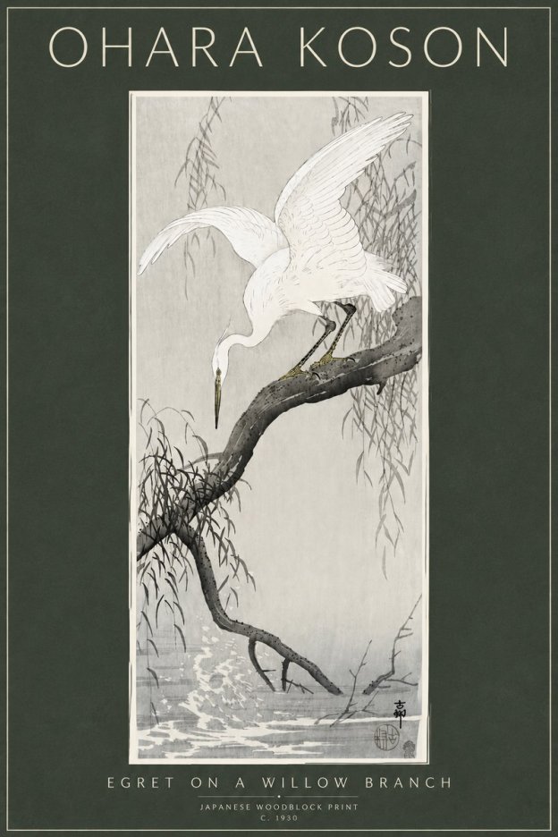 Ohara Koson Egret on a Willow Branch No3 - Plakát