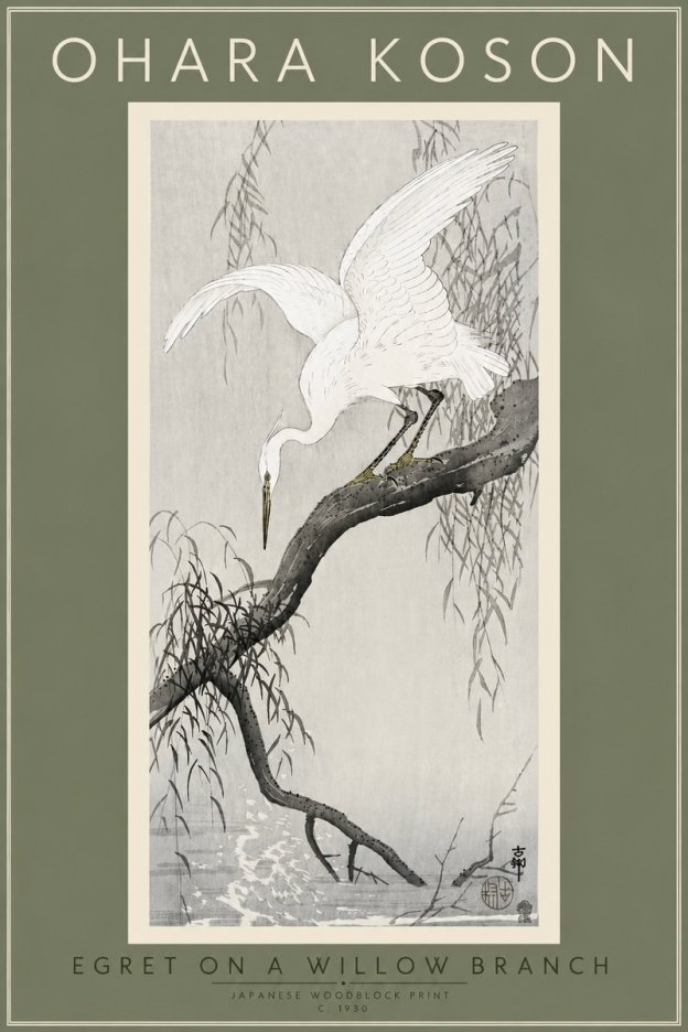 Ohara Koson Egret on a Willow Branch No4 - Plakát