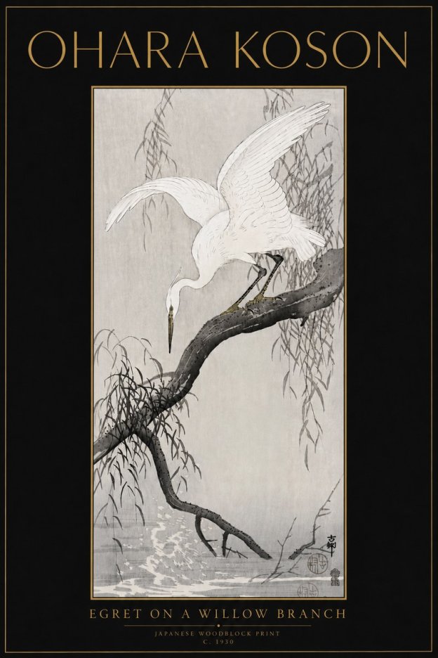 Ohara Koson Egret on a Willow Branch No5 - Plakát