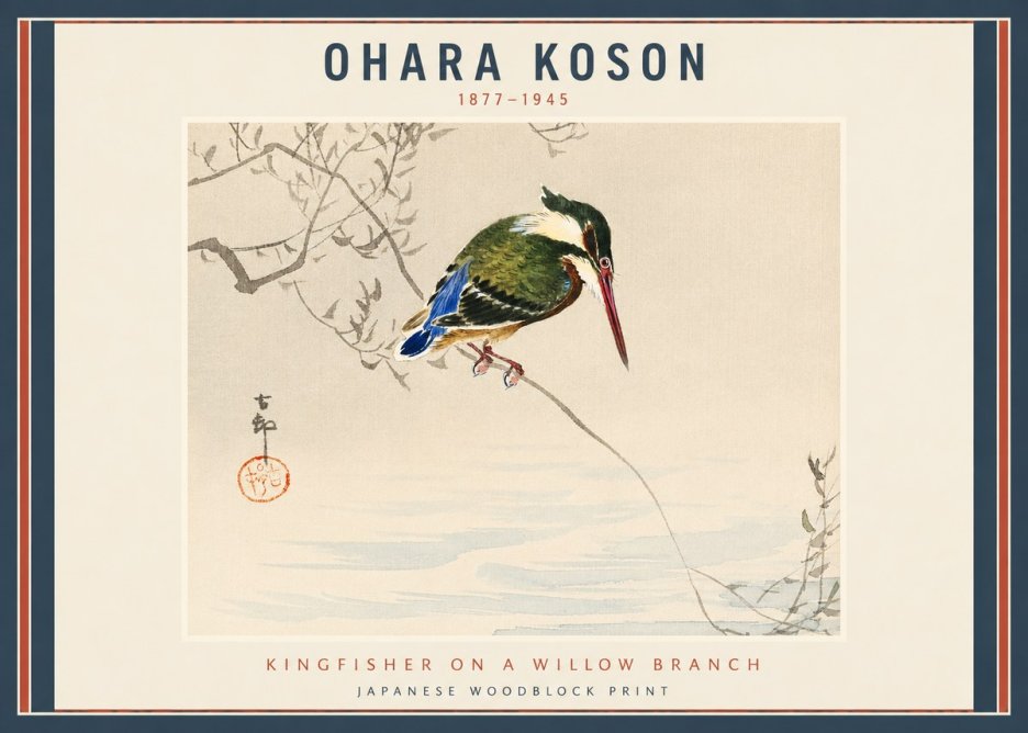 Ohara Koson Kingfisher on a Willow Branch No2 - Plakát