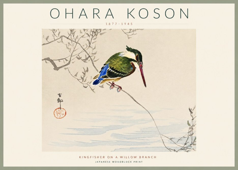 Ohara Koson Kingfisher on a Willow Branch No3 - Plakát