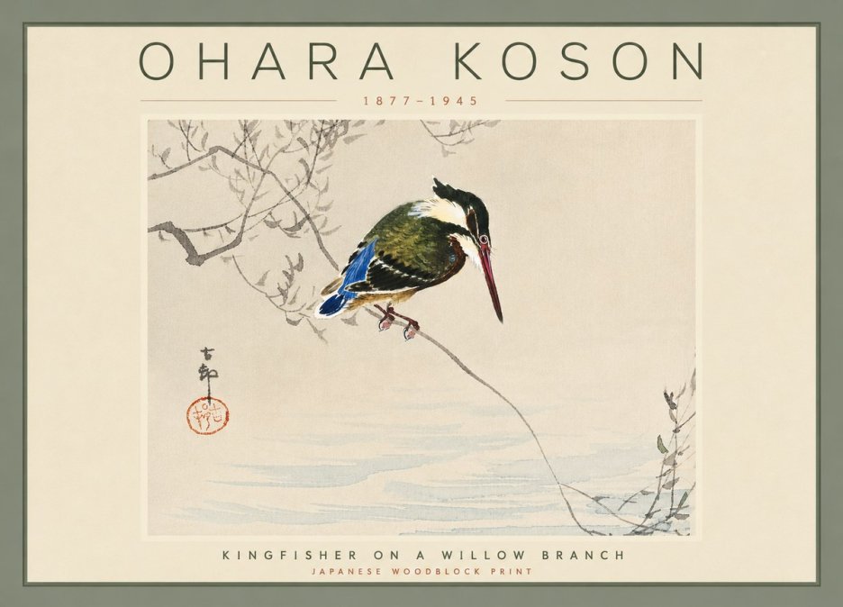 Ohara Koson Kingfisher on a Willow Branch No4 - Plakát