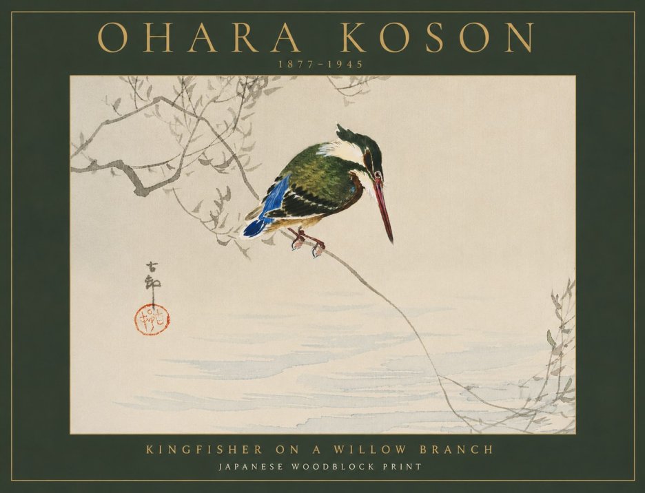 Ohara Koson Kingfisher on a Willow Branch No6 - Plakát