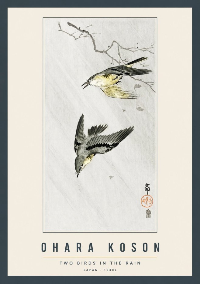 Ohara Koson Two Birds in the Rain No2 - Plakát
