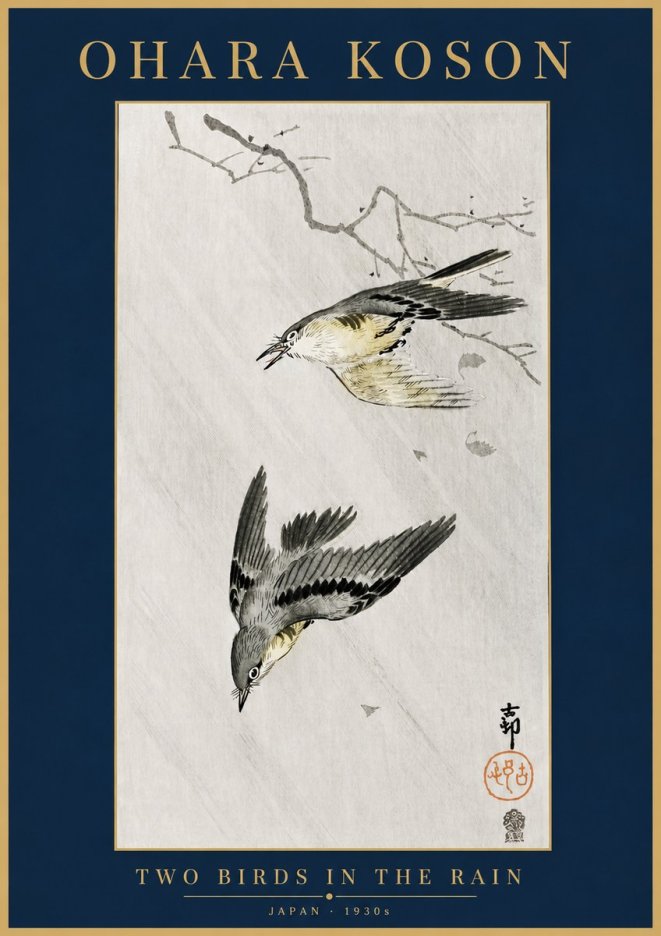 Ohara Koson Two Birds in the Rain No4 - Plakát