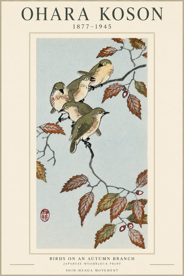 Ohara Koson Birds on an Autumn Branch No1 - Plakát