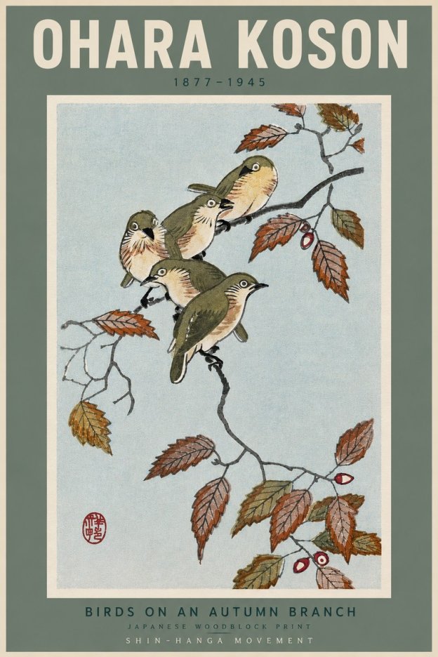 Ohara Koson Birds on an Autumn Branch No4 - Plakát