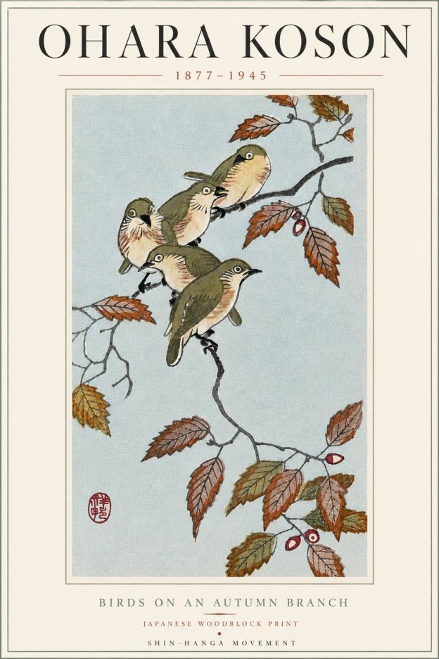 Ohara Koson Birds on an Autumn Branch No5 - Plakát