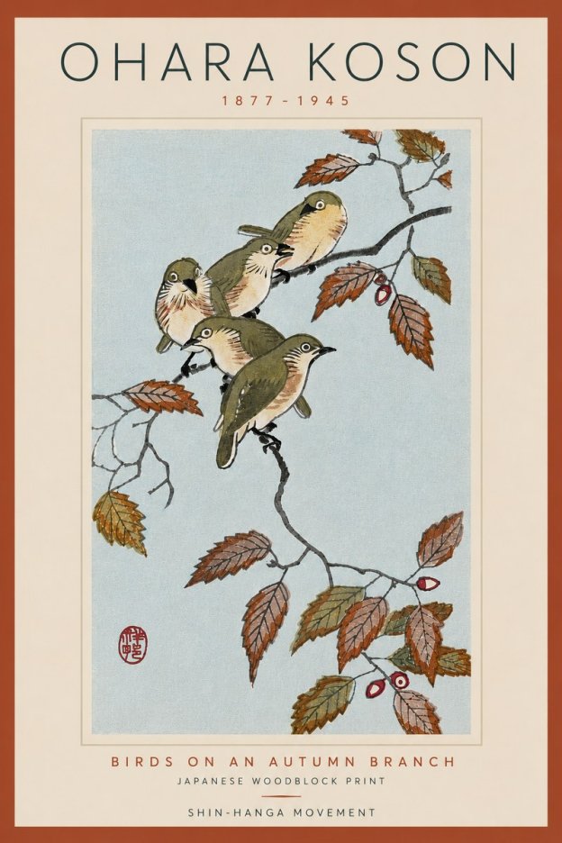 Ohara Koson Birds on an Autumn Branch No6 - Plakát