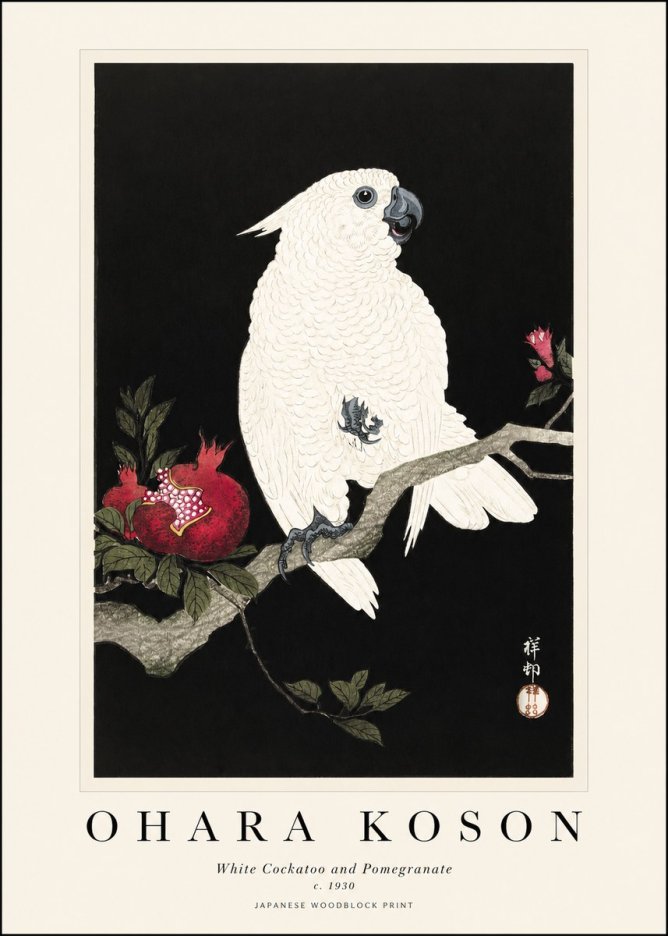 Ohara Koson White Cockatoo and Pomegranate I No1 - Plakát