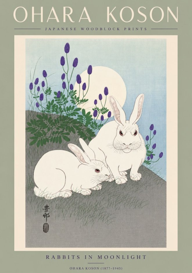 Ohara Koson Rabbits in Moonlight No2 - Plakát