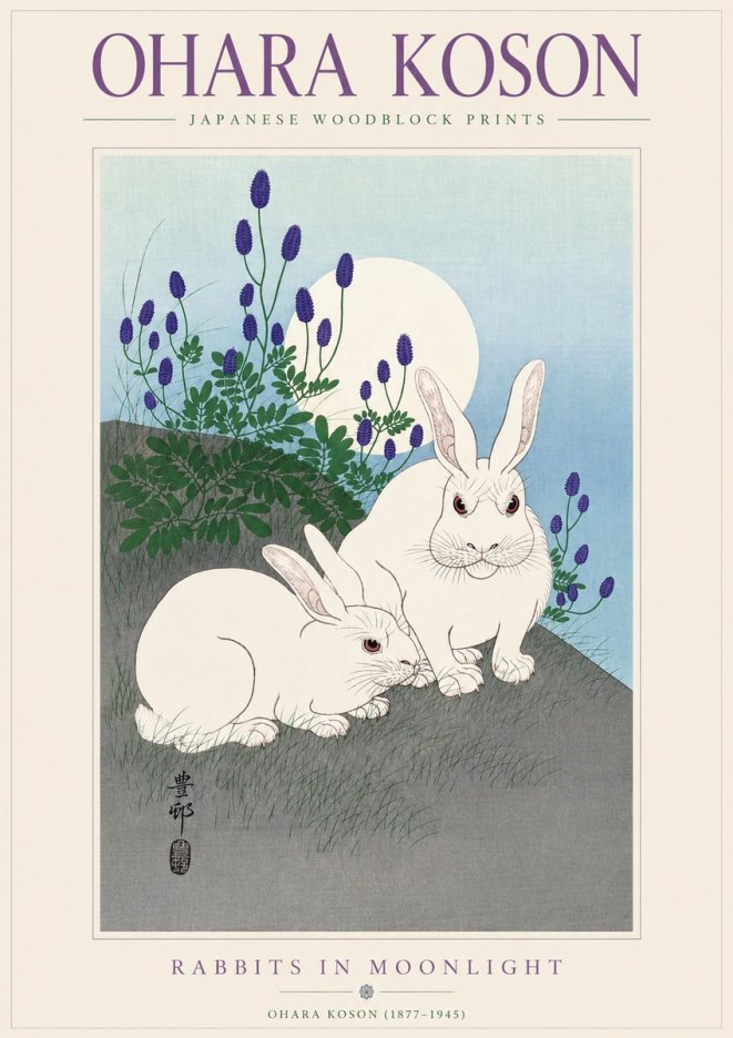 Ohara Koson Rabbits in Moonlight No3 - Plakát
