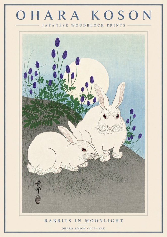 Ohara Koson Rabbits in Moonlight No4 - Plakát