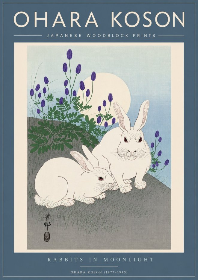 Ohara Koson Rabbits in Moonlight No5 - Plakát