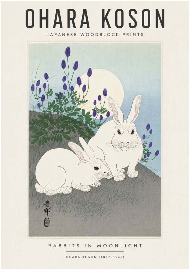 Ohara Koson Rabbits in Moonlight No6 - Plakát