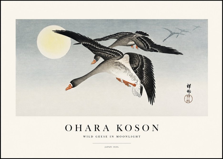 Ohara Koson Wild Geese in Moonlight III No1 - Plakát