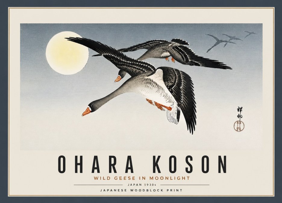 Ohara Koson Wild Geese in Moonlight III No4 - Plakát