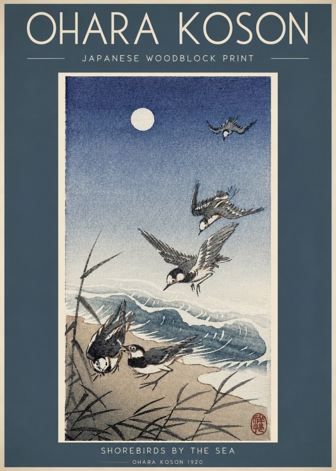Ohara Koson Shorebirds by the Sea No2 - Plakát