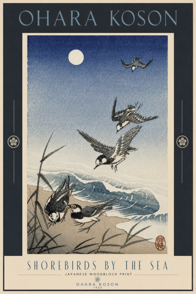 Ohara Koson Shorebirds by the Sea No4 - Plakát