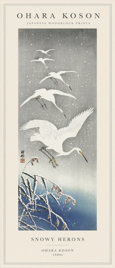 Ohara Koson Snowy Herons No1 - Plakát