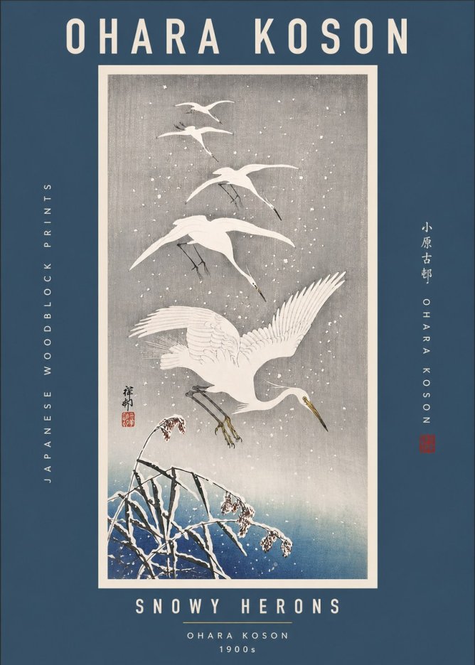 Ohara Koson Snowy Herons No2 - Plakát