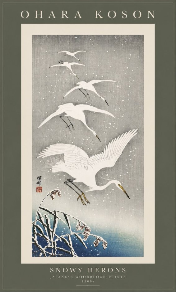 Ohara Koson Snowy Herons No3 - Plakát