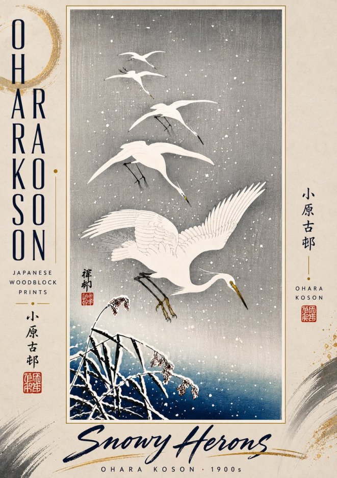 Ohara Koson Snowy Herons No5 - Plakát