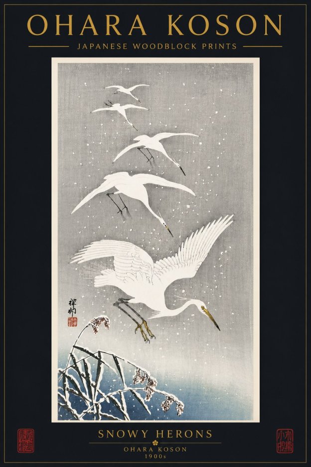 Ohara Koson Snowy Herons No6 - Plakát