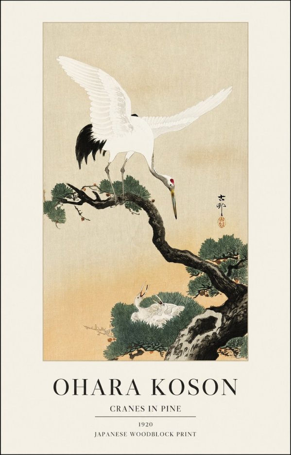 Ohara Koson Cranes in Pine No1 - Plakát