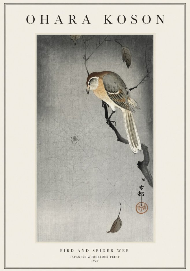 Ohara Koson Bird and Spider Web II No1 - Plakát
