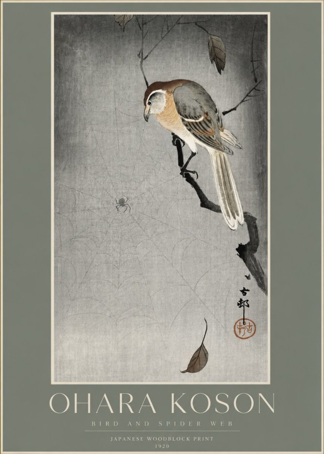 Ohara Koson Bird and Spider Web II No2 - Plakát