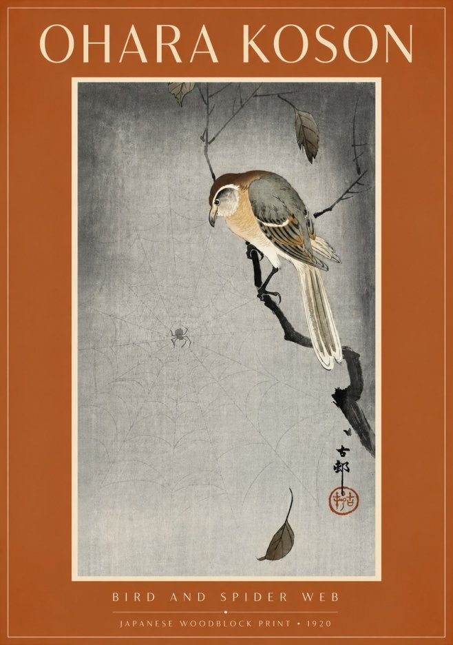 Ohara Koson Bird and Spider Web II No6 - Plakát