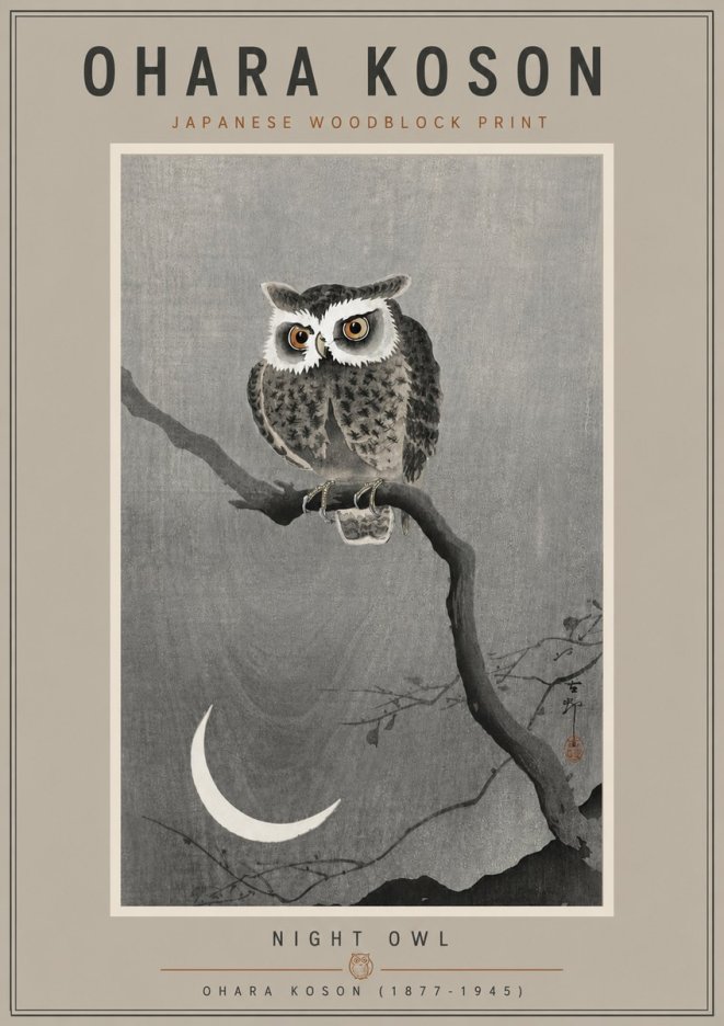 Ohara Koson Night Owl No5 - Plakát