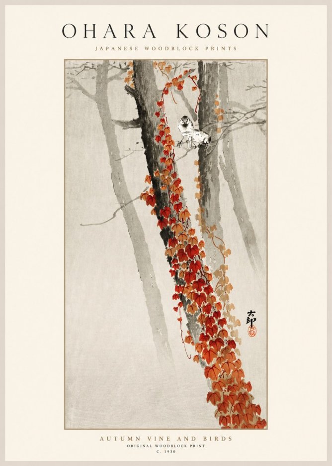 Ohara Koson Autumn Vine and Birds No1 - Plakát