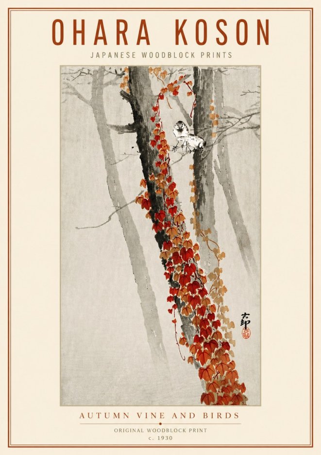 Ohara Koson Autumn Vine and Birds No3 - Plakát