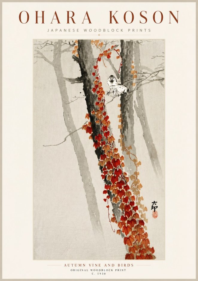 Ohara Koson Autumn Vine and Birds No5 - Plakát