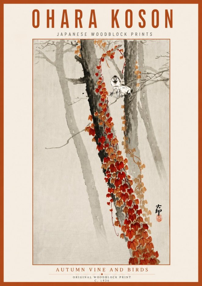 Ohara Koson Autumn Vine and Birds No6 - Plakát