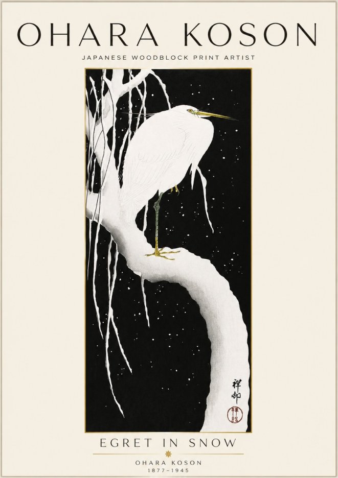 Ohara Koson Egret in Snow No1 - Plakát