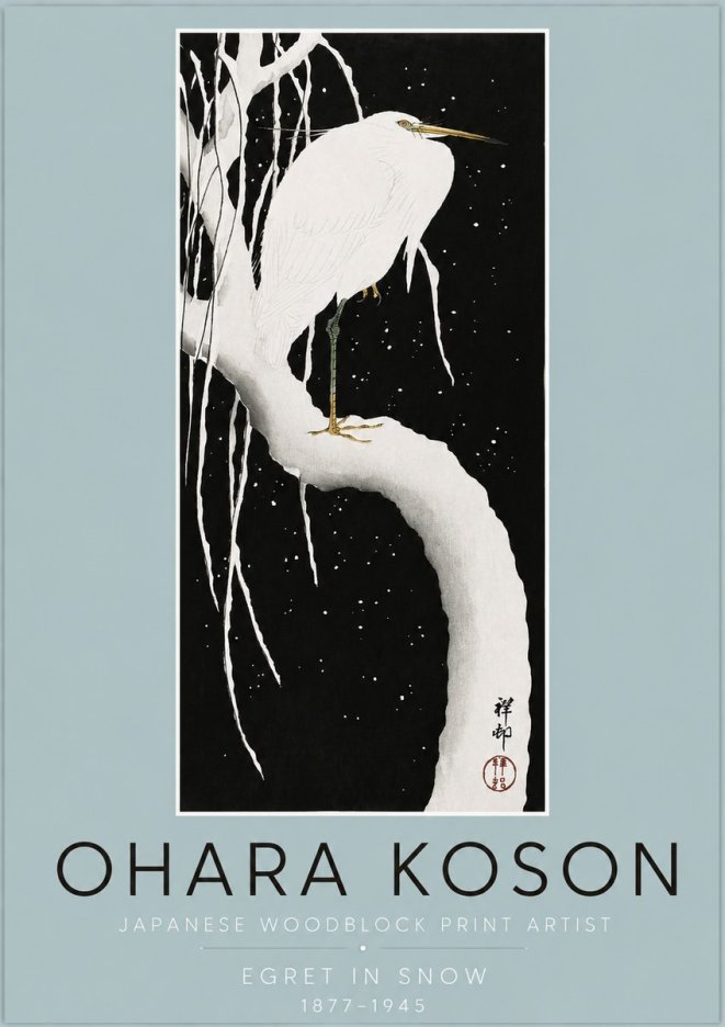 Ohara Koson Egret in Snow No2 - Plakát