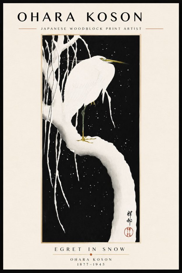 Ohara Koson Egret in Snow No3 - Plakát