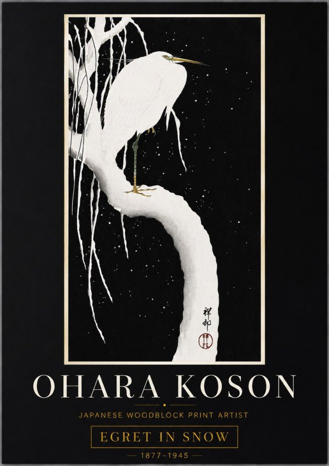 Ohara Koson Egret in Snow No6 - Plakát