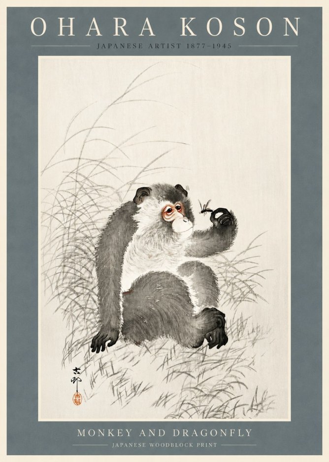 Ohara Koson Monkey and Dragonfly No2 - Plakát