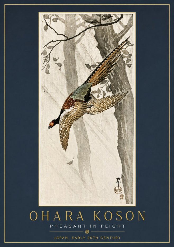 Ohara Koson Pheasant in Flight No5 - Plakát