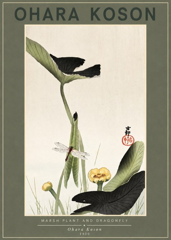 Ohara Koson Marsh Plant and Dragonfly No2 - Plakát