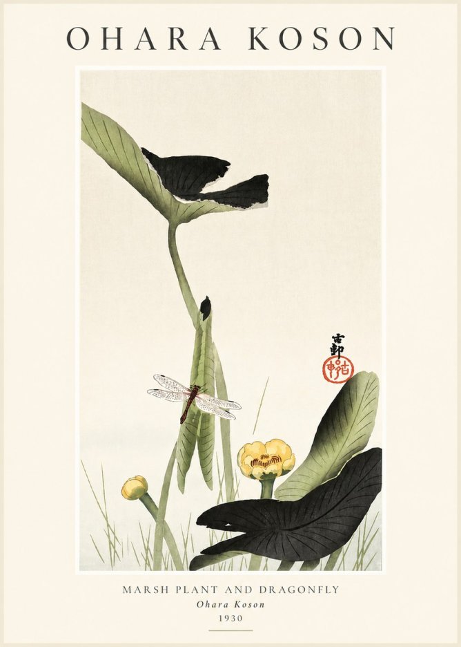Ohara Koson Marsh Plant and Dragonfly No3 - Plakát