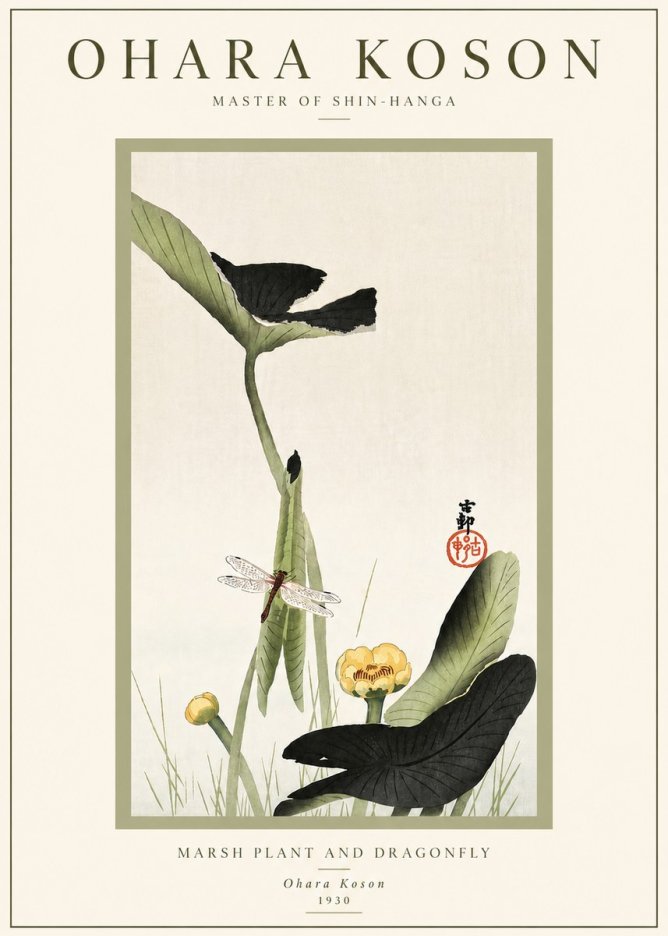 Ohara Koson Marsh Plant and Dragonfly No6 - Plakát